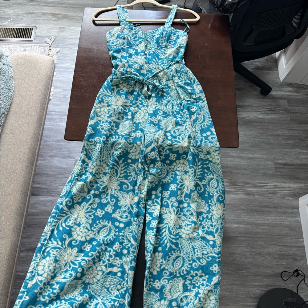 Japna Teal and Cream Floral Jumpsuit